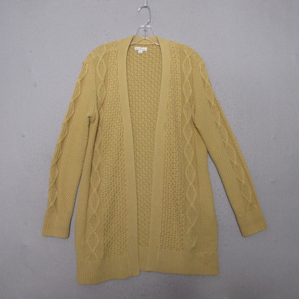 LL Bean Signature Sweater Cardigan XS Camel Color Cable Knit Pockets Fisherman